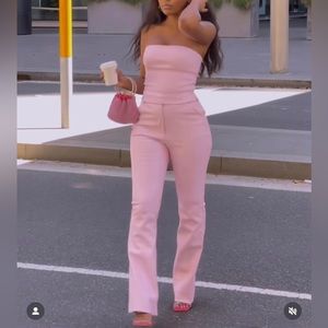 MESHKI bubblegum pink faux leather corset pant set. Never worn. New with tags